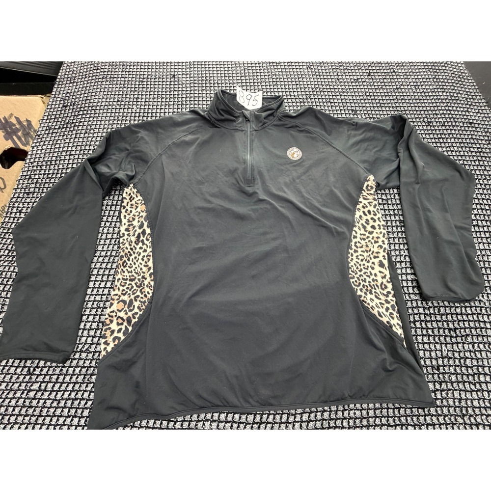 Buc-ee's Quarter Zip Pullover Womens 2XL Black Leopard Side Panels